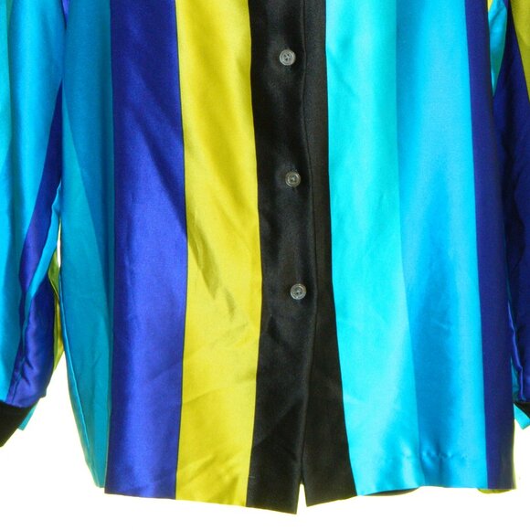 3 for/$30 Linda Allard Ellen Tracy Vintage Striped 100% Silk Blouse Size 12P - Picture 6 of 11